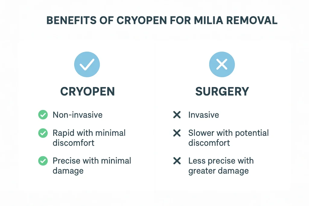 Benefits of cryopen for milia removal Willenhall compared to surgical treatments.