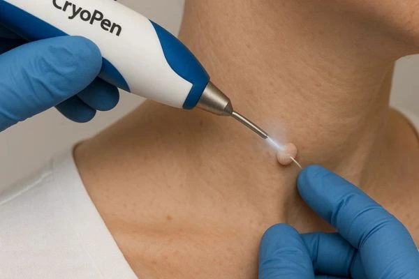 Person receiving Cryotherapy skin tag removal Willenhall