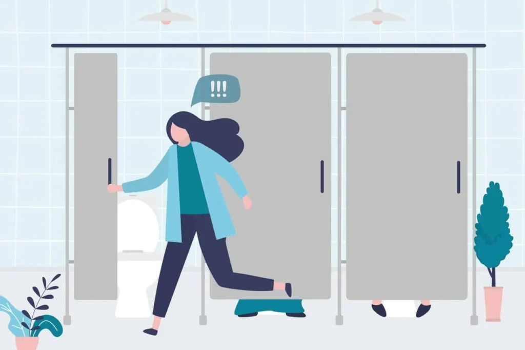 graphic of Urine incontinence Willenhall woman running to the toilet.