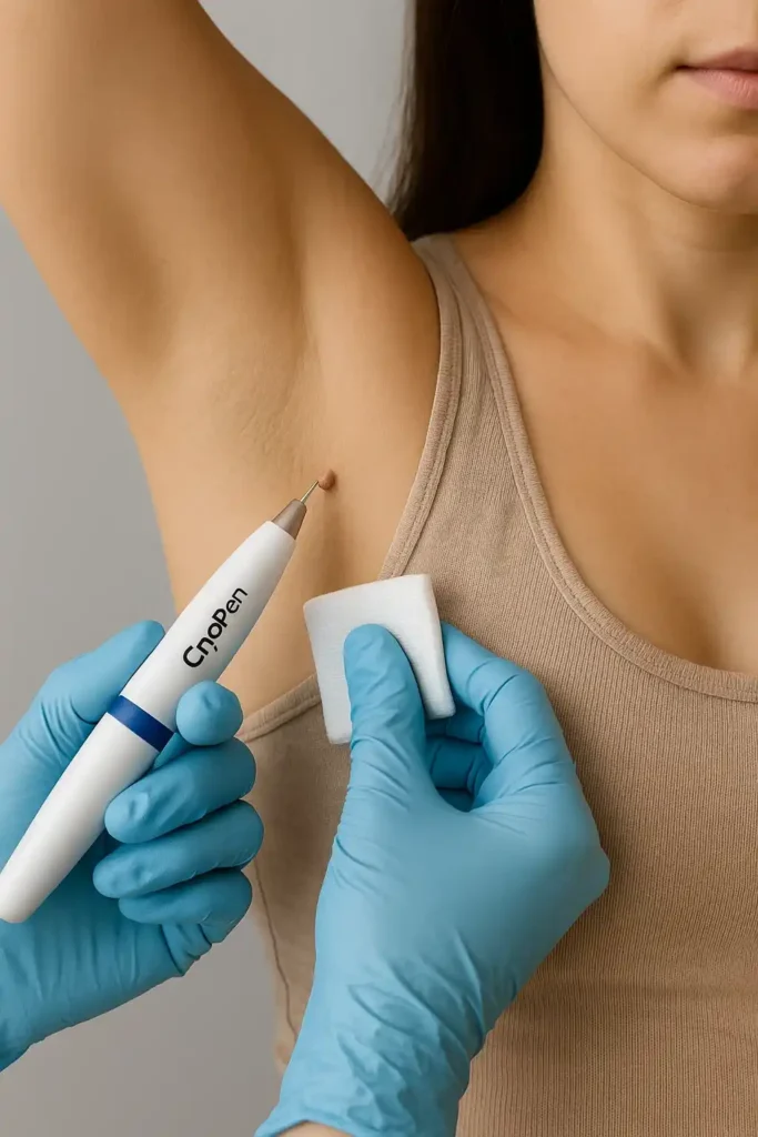 woman having cryopen to remove underarm skin tags Willenhall