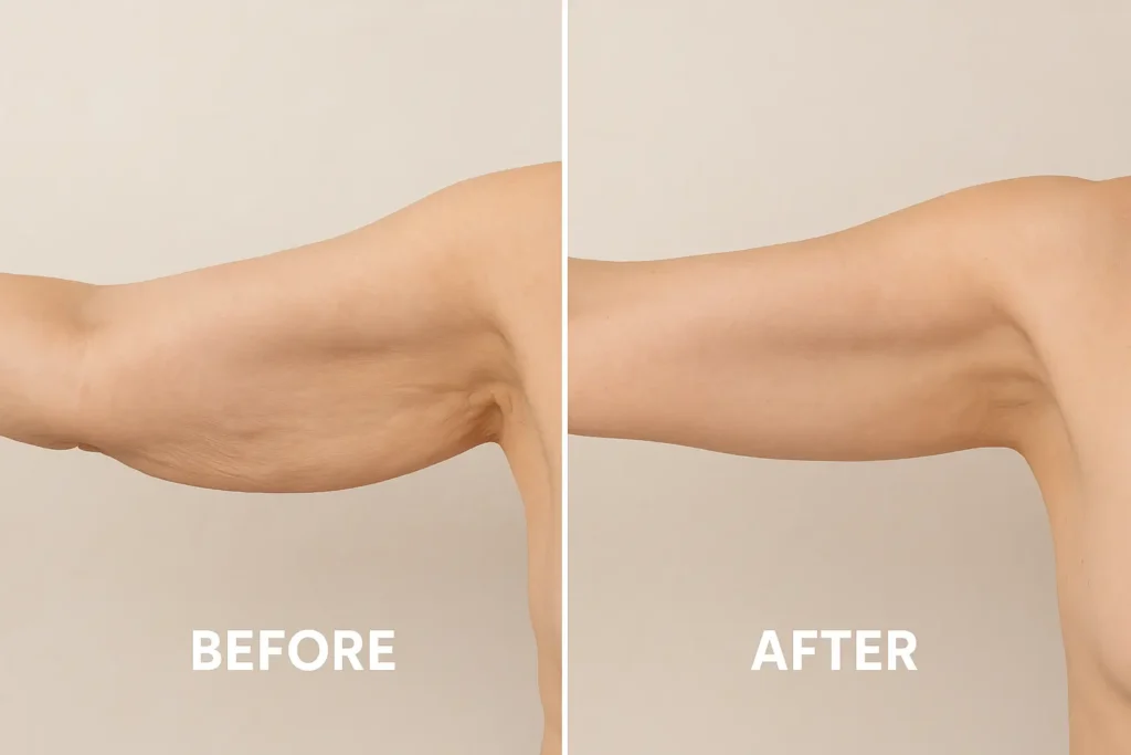Picture of LA LIPO Willenhall before and after results of skin tightening treatment on the upper arms.