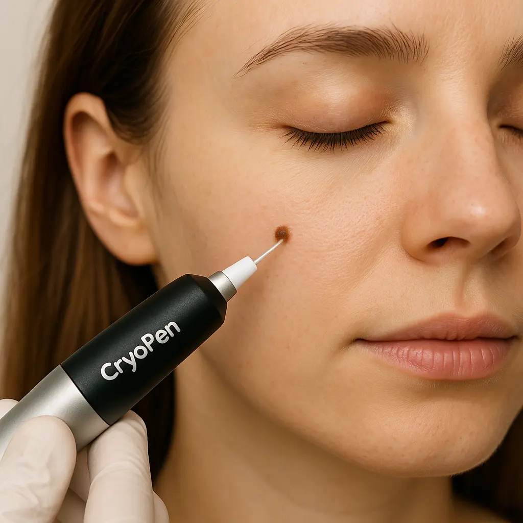 woman receiving facial mole removal Willenhall using cryopen